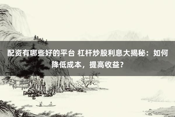 配资有哪些好的平台 杠杆炒股利息大揭秘：如何降低成本，提高收益？
