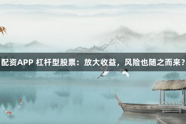 配资APP 杠杆型股票：放大收益，风险也随之而来？