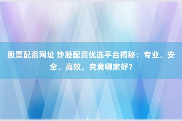 股票配资网址 炒股配资优选平台揭秘：专业、安全、高效，究竟哪家好？
