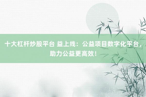 十大杠杆炒股平台 益上线：公益项目数字化平台，助力公益更高效！