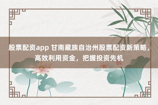 股票配资app 甘南藏族自治州股票配资新策略，高效利用资金，把握投资先机