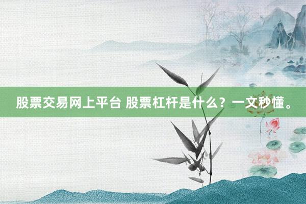 股票交易网上平台 股票杠杆是什么？一文秒懂。